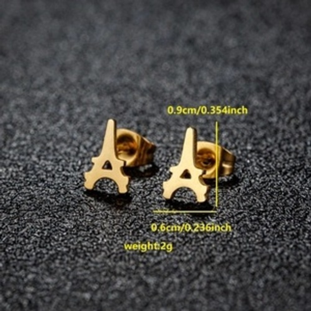 Gold Stainless Steel Eiffel Tower Stud Earrings Paris‎ Travel Jewelry Womens